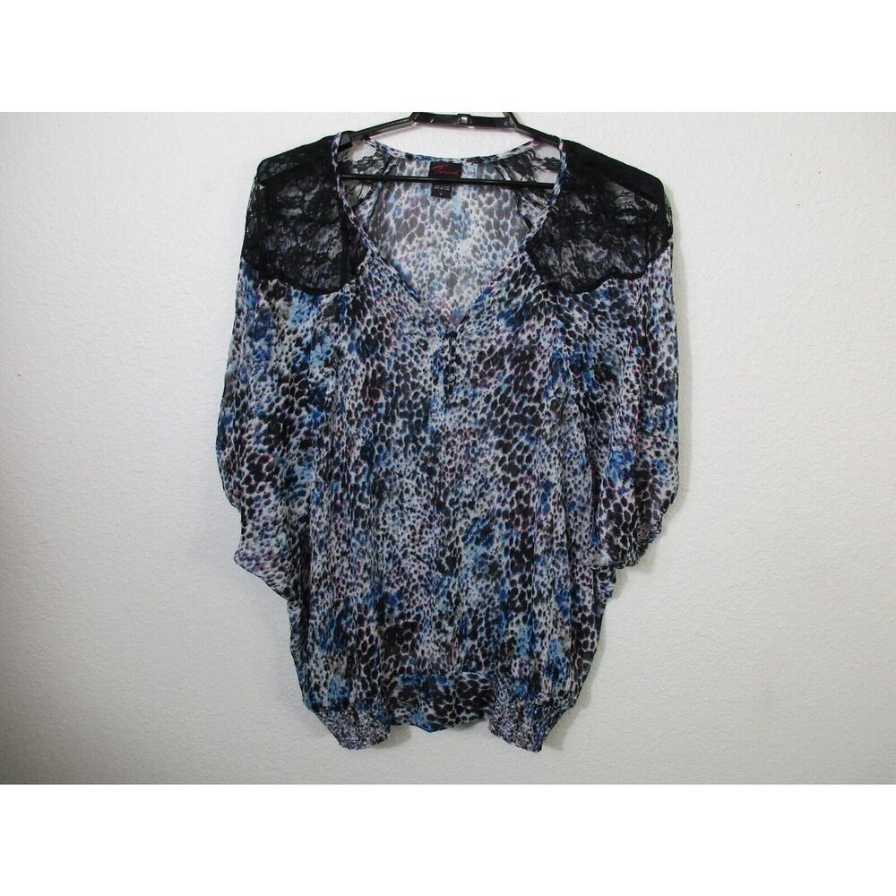 Torrid Blouse Womens Plus Size 3 Polyester 3/4 Sleeve Sheer Multicolor Geometric